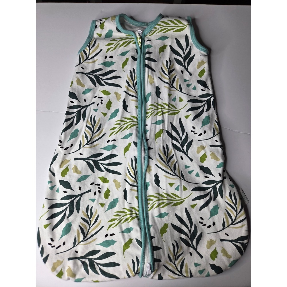 Cute Castle Baby Sleep Sack 0-6 Months Small Green Leaf Print 100% Cotton Zip Up